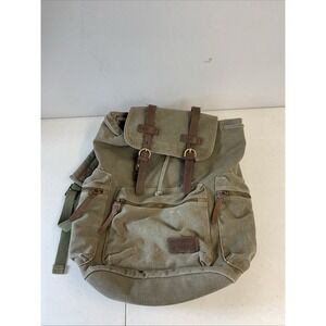 BLUBOON Canvas & Leather Backpack Army Green Rucksack‎ Vintage Style